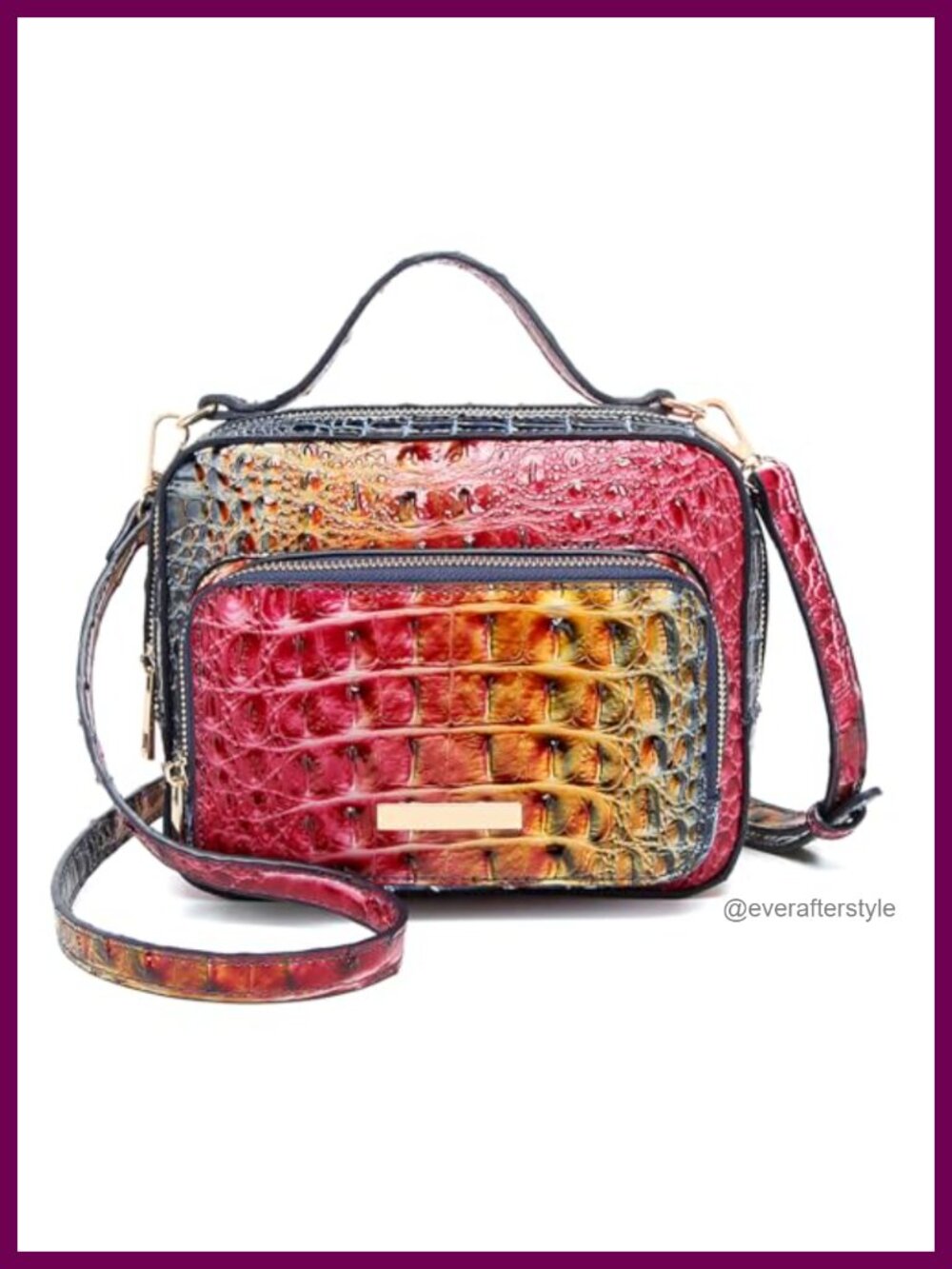 Vegan Leather Crocodile Crossbody Satchel Mini Top-Handle Purse